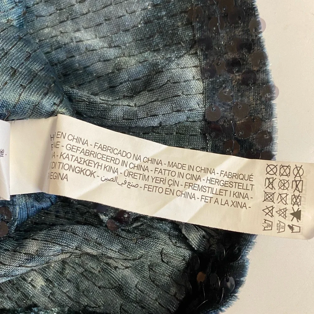 NWT ZARA  Glam Blue maximalist mini sequins dress w/spaghetti straps.Size L. - Picture 10 of 11